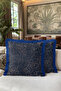 Navy Blue Floral Patterned Floral Fringed Pillowcase-Rose Modern Navy Blue Tassel Throw Pillow Cover