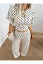 Women's Polka Dot Two-Piece Set Crop Blouse Wide-Leg Pants - 4