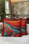 Floral Patterned Artistic Fringed Pillowcase - Poppy Modern Blue Burgundy Tassel Throw Pillow Cover - 3