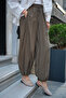 Women's Double Pocket Elastic Waist Lace-Up Modal Trousers Khaki Green - 2