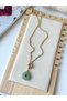 Women's Stainless Steel Green Natural Stone Looking Drop-Type Pendant Gold Color