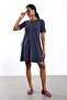 Navy Blue Crew Neck Basic Dress - 4