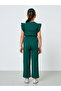 Girls Dark Green Textured Jumpsuit With Sling Bag - 4