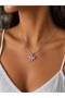 Miore Pink Flower Figured Women's Necklace with Zircon Stone Detail