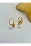 Topçuk and Pearl Detailed Hoop Earrings (Brass Plated) - 3