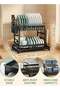 2-Tier Dish Drying Rack – Save Space Dish Rack with Utensil Holder, Cutting Board Holder & Drainboard Tray | Large Capacity, Rustproof Kitchen Drainer, 42 * 30 * 29cm, Black - 2