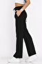 Black Women's Self-Patterned Elastic Waist Palazzo Trousers - 3
