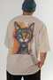 Crazy Cat Oversize Back Printed Beige T-Shirt Unisex 100% Cotton Premium Design Streetwear - 6