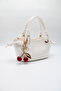 Women's White Knot Detailed Crossbody Hand and Shoulder Bag with Cherry Charm Accessory - 3