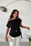 Women's Asymmetrical Cut Modal Fabric Blouse with Buckle Detail and Belt - 7
