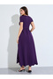 Purple Cut-Work A-Line Maxi Dress With Buckle Belt - 6
