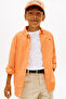 Boys' Linen Blend Orange Long Sleeve Relaxed Shirt