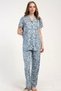 Women's Front Buttoned Short Sleeve Blue Pajama Set C4T7N2215