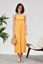 Yellow Cotton Long Summer Dress with Straps, Shoulder Tie, Gathered and Ruffled, for Women - 4
