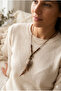 Handmade Cream Color Feather and Bead Detailed Special Design Authentic Long Necklace