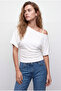 Asymmetrical Waist-Slit Bat Sleeve Blouse - 2