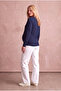 Maternity Navy Blue 100% Cotton Crew Neck Long Sleeve Printed T-Shirt Ada - 3