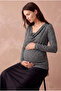 Maternity Medium Gray Melange Viscose Degaje Collar Long Sleeve Blouse with Inner Undershirt and Breastfeeding Feature Sawyer - 2