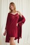 Red Robe Nightgown Set, Women's Lace Viscose 2-Piece Nightgown Set, V-Neck Guipure Home Dress Pajamas, Stylish Sleepwear - 2
