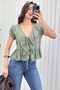 Women's Ruffle Tie V-Neck Summer Blouse Short Sleeve Flounce Loose Chic Casual Blouse