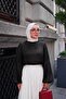 Women's Back Zipper Detailed High Collar Balloon Sleeve Satin Blouse Black - 3