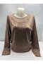 Women's Crew Neck Stone Detailed Long Sleeve Comfortable Fit Combed Cotton Blouse