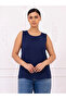 2-Piece Large Size Viscose Strap Blouse Navy+White - 3