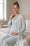 Women's Blue Lace Patterned New Season 3-Piece Maternity Pajama Set with Dressing Gown - 3