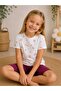 Girls' Floral Patterned Cotton Crew Neck T-Shirt and Half Tights Summer Two-Piece Set - 3