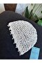 White Pearl Detailed Openwork Knitted Beanie – Bohemian Summer Hair Accessory - 2
