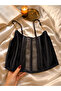 Velvet Lace Detailed Chain Strap Crop Bustier - Black / Burgundy - 3