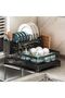 Black Dish Rack Foldable 2 Tier Drying Rack With Cutlery Holder And Cup Hooks - 2