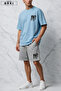 Bklyn Printed Cotton Fabric Unisex T-Shirt-Grey Shorts Set - 3