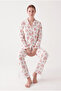 Buttoned front waffle fabric white large heart pattern seasonal pajama set - 5