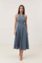 Quartz 100% Cotton Asymmetrical Collar Detailed Waist-Fitted Comfortable Cut Midi Dress