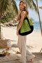 Women's Black-Green Handmade Straw Beach Bag - 2