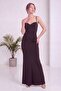 Women's Side Draped Gloplu Strap Maxi Evening Dress Brown