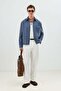 Dark Navy Blue Linen Blend Boxy Fit Men's Shirt - 4