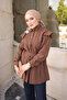Brown Shoulder Ruffle Waist Tie Shirt