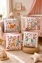Set of 4 Children's and Baby's Throw Pillow Covers with Animals and Flowers Pattern