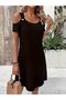Women's Short Sleeve Open Shoulders Bird Eye Detail Mini Viscose Dress - 2