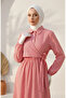 Side Tie Striped Buttoned Hijab Dress 0349-02 Red - 2