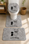 Non-Slip Based Washable 3-Piece Toilet Set Gray Bath Mat – Modern Cat Pattern Bathroom Rug