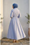 Side Tie Striped Buttoned Hijab Dress 0349-03 Blue - 5