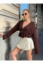 Trok Detailed Drawstring Waist Tie Muslin Blouse - Brown-Brown - L