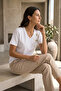 Women's Plus Size White Off-Shoulder Floral Sequin Embroidered 100% Cotton Combed Blouse - 3