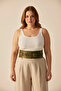 Plus Size Khaki Women's Belt Wide Waist Corset with Double Buckle Detail - 2