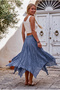 Indigo Lined Fringed Cut Elastic Waist Casual Wrinkled Long Woven Skirt 95 70 - 8