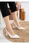 Women's White Patent Leather Pointed Toe Heeled Shoes Open Back Stylish Classic Stiletto