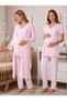 New Season Pink Summer Stylish Lace Detailed Design Short Sleeve Maternity Pajama Set with Breastfeeding Feature - 5